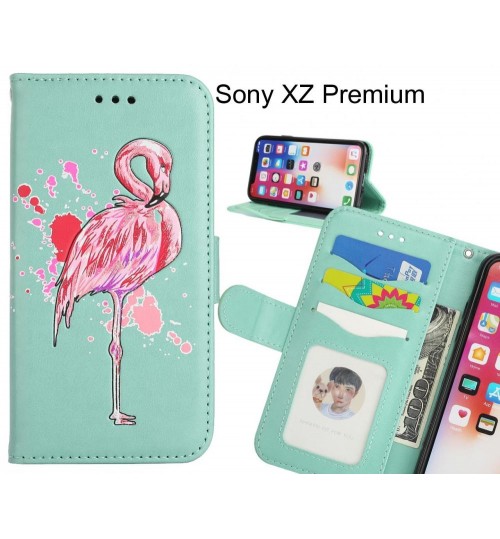 Sony XZ Premium case Embossed Flamingo Wallet Leather Case