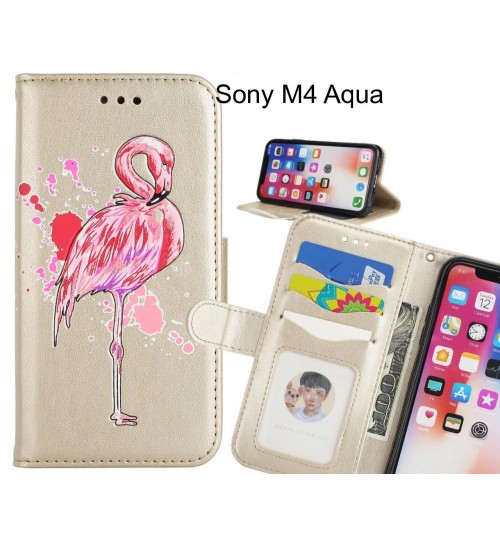 Sony M4 Aqua case Embossed Flamingo Wallet Leather Case