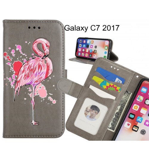 Galaxy C7 2017 case Embossed Flamingo Wallet Leather Case