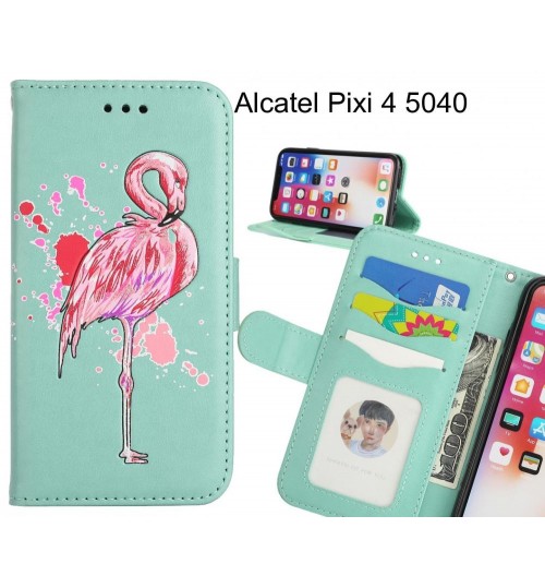 Alcatel Pixi 4 5040 case Embossed Flamingo Wallet Leather Case