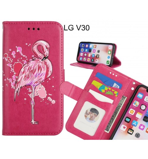LG V30 case Embossed Flamingo Wallet Leather Case