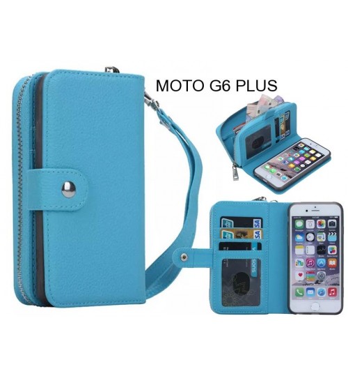 Moto G6 Plus Case Coin Wallet Case Full Wallet Leather Case - Blue