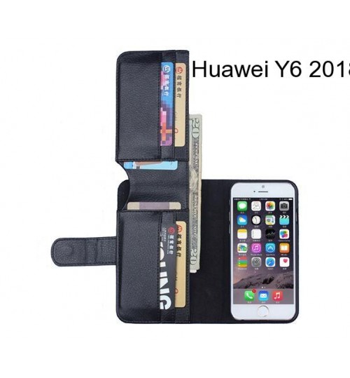 Huawei Y6 2018 Case Leather Wallet Case Cover - Black