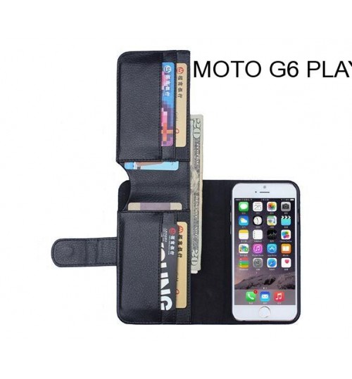 Moto G6 Play Case Leather Wallet Case Cover - Black