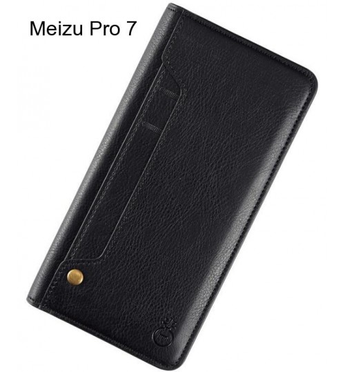 Meizu Pro 7 Case Slim Leather Wallet Case 6 Cards 2 Id Magnet - Black