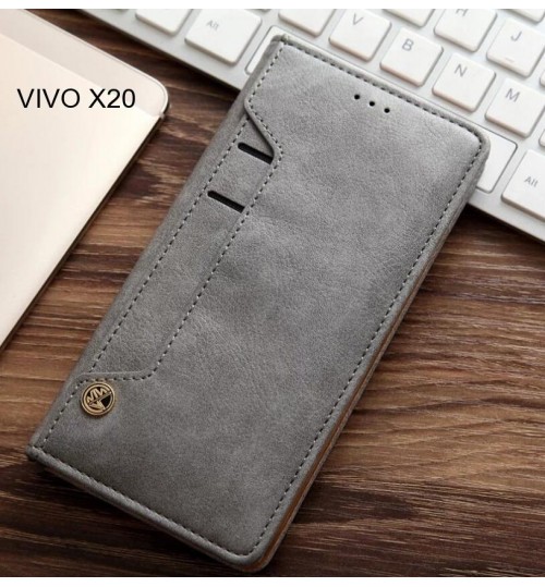 Vivo X20 Case Slim Leather Wallet Case 6 Cards 2 Id Magnet - Grey