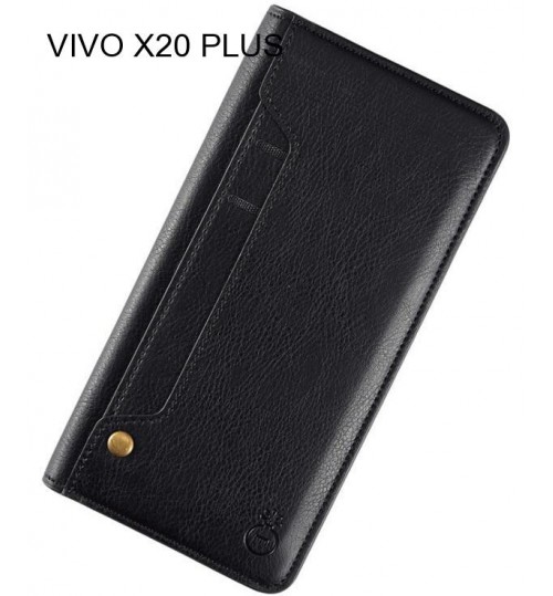 Vivo X20 Plus Case Slim Leather Wallet Case 6 Cards 2 Id Magnet - Black