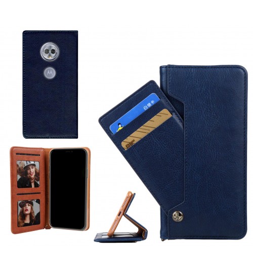 Moto G6 Play Case Slim Leather Wallet Case 6 Cards 2 Id Magnet - Blue