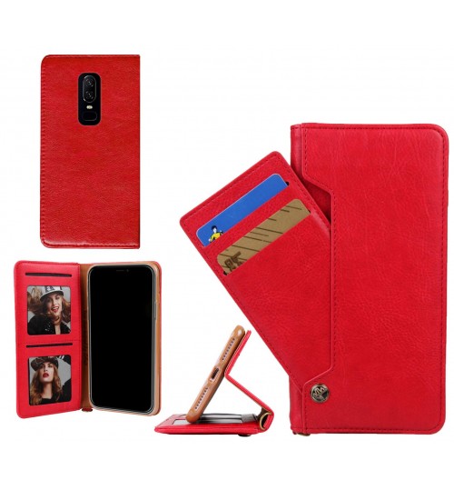 OnePlus 6 case slim leather wallet case 6 cards 2 ID magnet