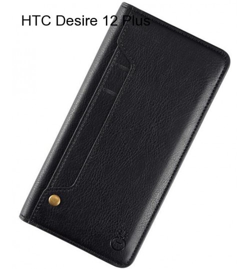 Htc Desire 12 Plus Case Slim Leather Wallet Case 6 Cards 2 Id Magnet - Black