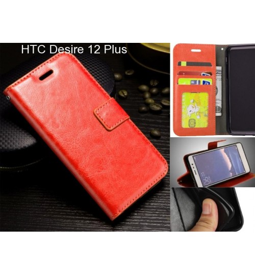 Htc Desire 12 Plus Case Fine Leather Wallet Case - Red
