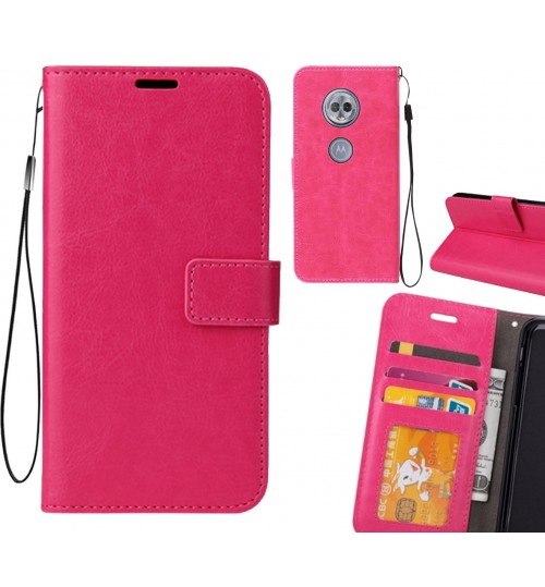 Moto G6 Play Case Fine Leather Wallet Case - Hot Pink