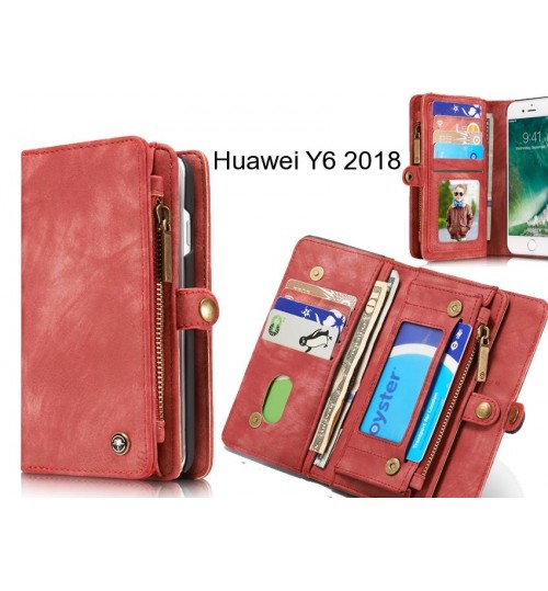 Huawei Y6 2018 Case Retro leather case multi cards cash pocket & zip