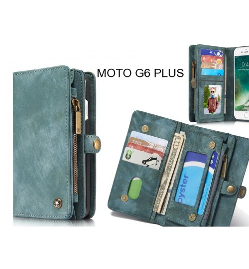 Moto G6 Plus Case Retro Leather Case Multi Cards Cash Pocket & Zip - Green