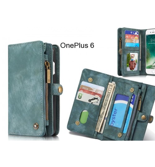 Oneplus 6 Case Retro Leather Case Multi Cards Cash Pocket & Zip - Green