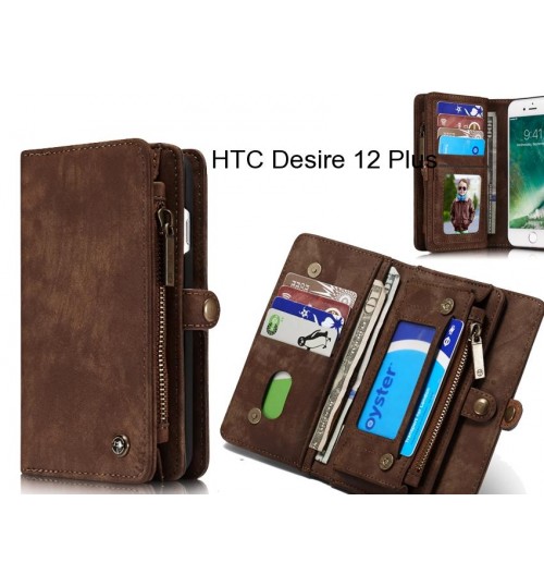 HTC Desire 12 Plus Case Retro leather case multi cards cash pocket & zip