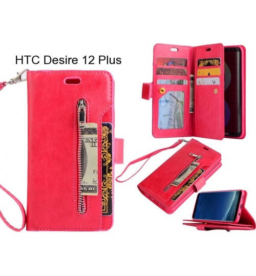 Htc Desire 12 Plus Case 10 Cards Slots Wallet Leather Case With Zip - Red