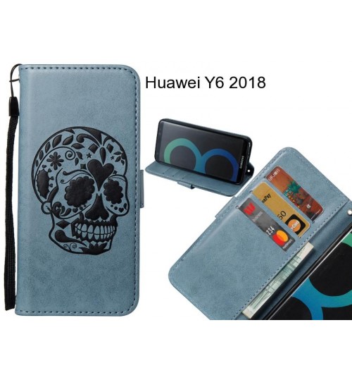 Huawei Y6 2018 case skull vintage leather wallet case