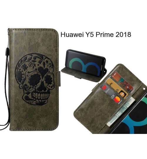 Huawei Y5 Prime 2018 case skull vintage leather wallet case