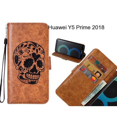 Huawei Y5 Prime 2018 case skull vintage leather wallet case