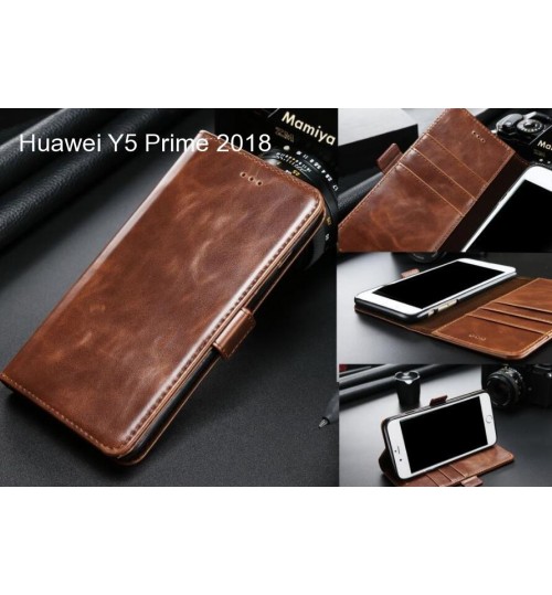 Huawei Y5 Prime 2018 Case Executive Leather Wallet Case - Brown