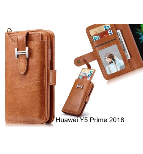 Huawei Y5 Prime 2018 Case Retro Leather Case Multi Cards Cash Pocket - Brown