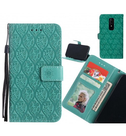 OnePlus 6 Case Leather Wallet Case embossed sunflower pattern