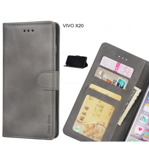 Vivo X20 Case Executive Leather Wallet Case - Grey