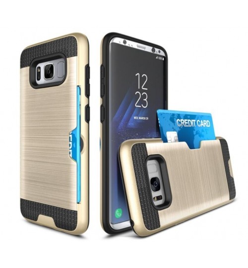 Galaxy S8 plus impact proof hybrid case card clip Brushed Metal Texture