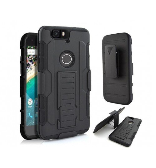 Google Nexus 6P Rugged Hybrid armor Case+Belt Clip Holster