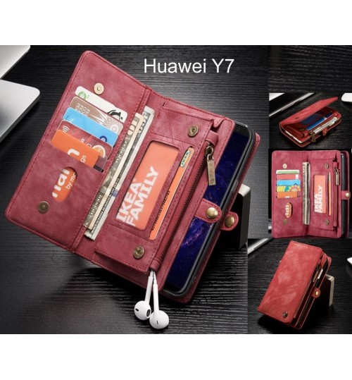 Huawei Y7 case Retro leather multi cards cash pocket & zip