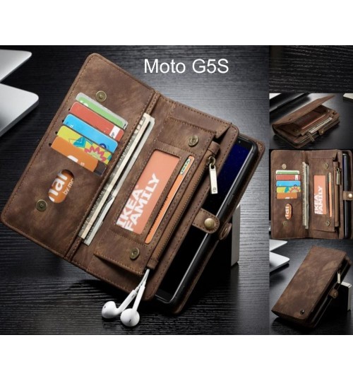 Moto G5S case Retro leather multi cards cash pocket & zip