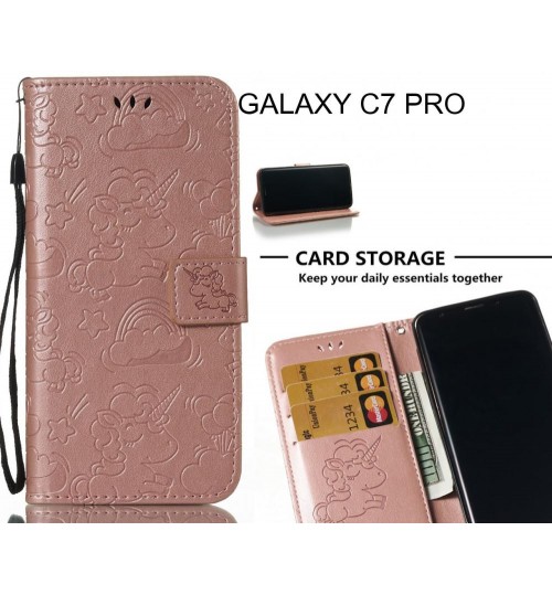 GALAXY C7 PRO Case Leather Wallet case embossed unicon pattern