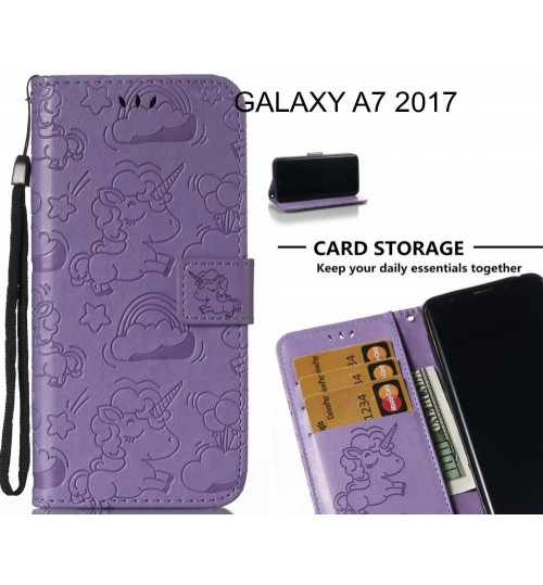 GALAXY A7 2017 Case Leather Wallet case embossed unicon pattern