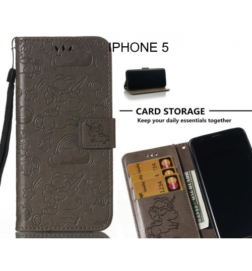 Iphone 5 Case Leather Wallet Case Embossed Unicon Pattern - Grey