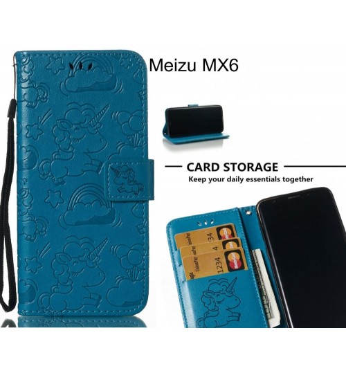Meizu Mx6 Case Leather Wallet Case Embossed Unicon Pattern - Blue