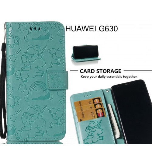 Huawei G630 Case Leather Wallet Case Embossed Unicon Pattern - Green