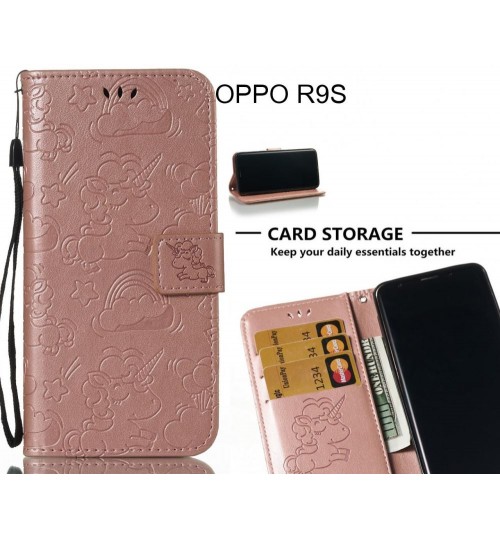 OPPO R9S Case Leather Wallet case embossed unicon pattern