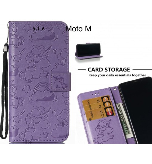 Moto M Case Leather Wallet Case Embossed Unicon Pattern - Purple