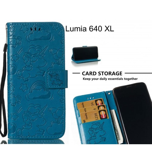 Lumia 640 Xl Case Leather Wallet Case Embossed Unicon Pattern - Blue