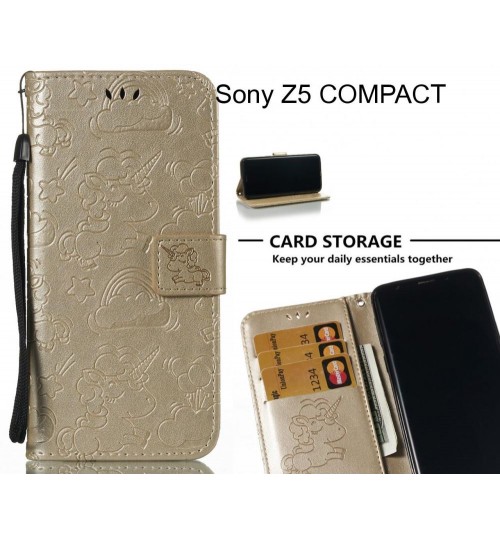 Sony Z5 Compact Case Leather Wallet Case Embossed Unicon Pattern - Gold