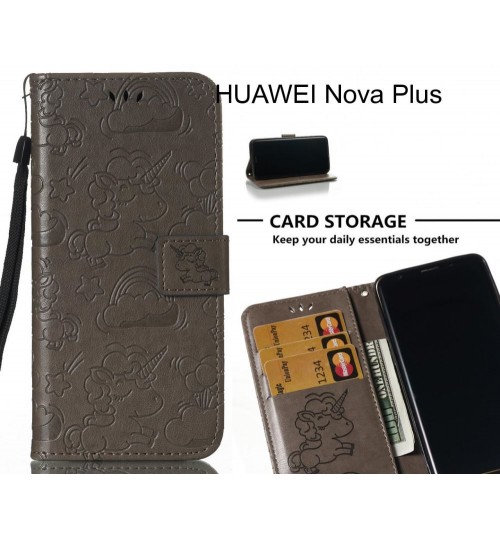 Huawei Nova Plus Case Leather Wallet Case Embossed Unicon Pattern - Grey