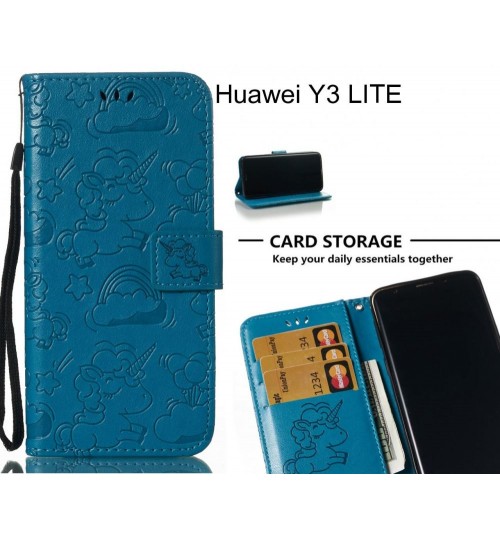 Huawei Y3 Lite Case Leather Wallet Case Embossed Unicon Pattern - Blue