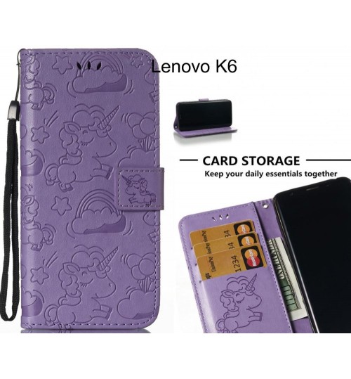 Lenovo K6 Case Leather Wallet Case Embossed Unicon Pattern - Purple