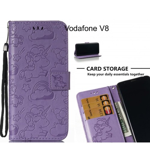 Vodafone V8 Case Leather Wallet case embossed unicon pattern