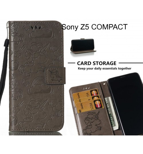 Sony Z5 Compact Case Leather Wallet Case Embossed Unicon Pattern - Grey