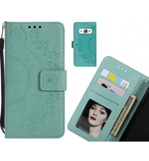 Galaxy J1 2016 Case Mandala Embossed Leather Wallet Case - Green
