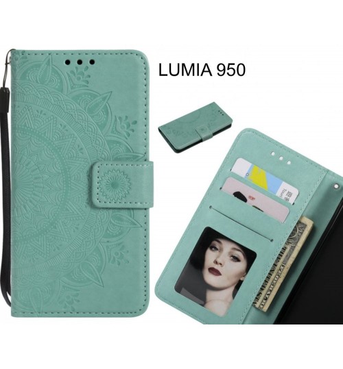 Lumia 950 Case Mandala Embossed Leather Wallet Case - Green