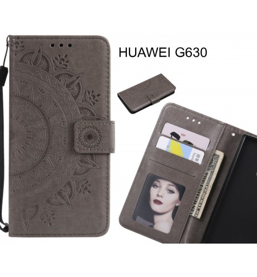Huawei G630 Case Mandala Embossed Leather Wallet Case - Grey