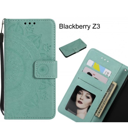 Blackberry Z3 Case Mandala Embossed Leather Wallet Case - Green